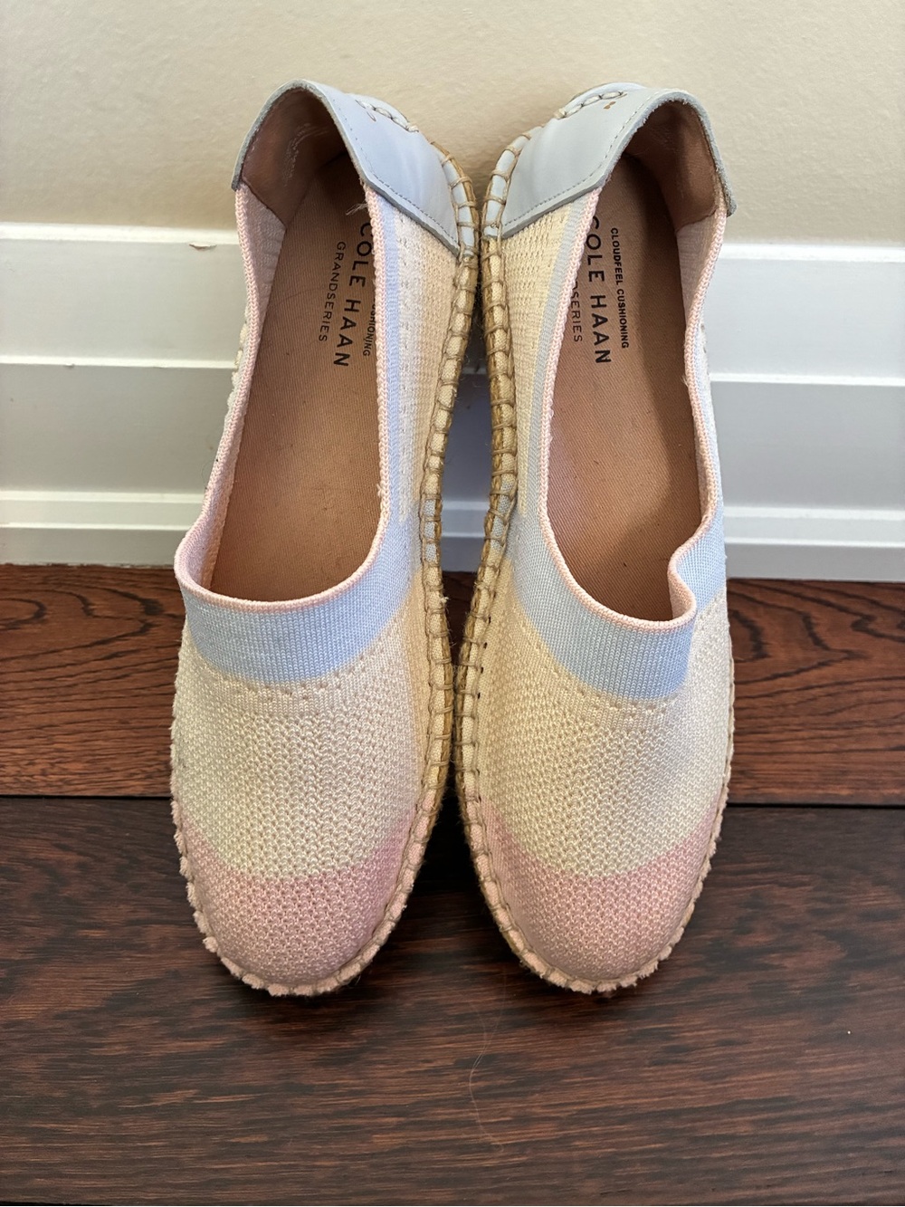 Cole Haan Cream, Pink & Light Blue Knit Espadrille Slip-Ons
